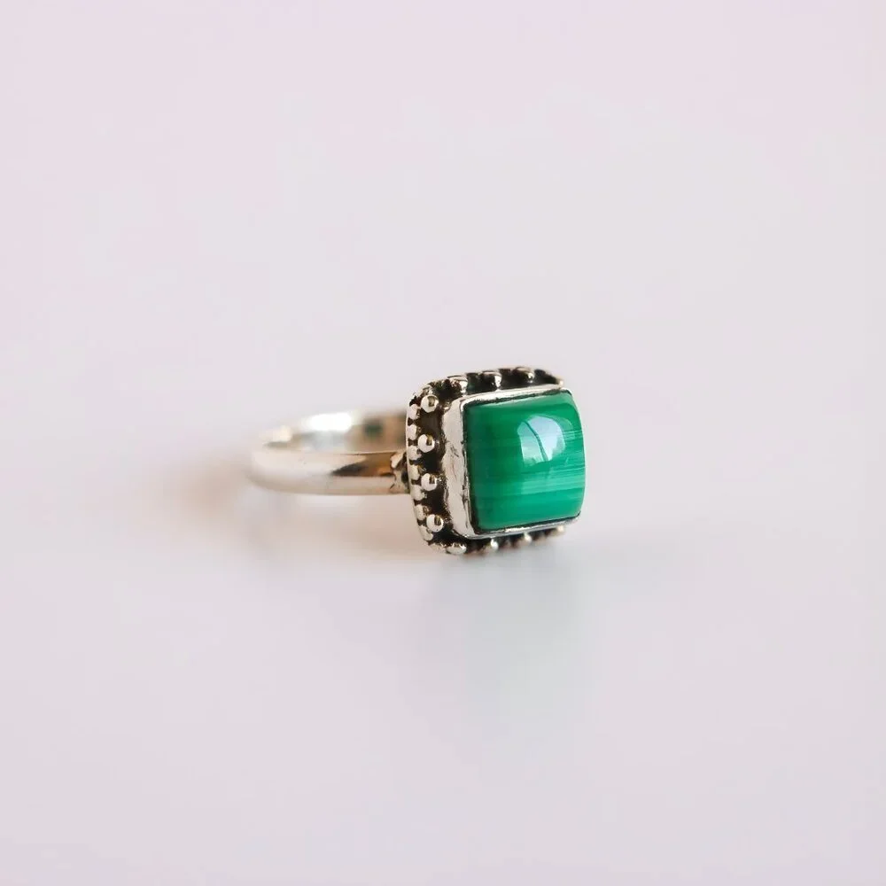 Genuine Malachite Ring in Sterling Silver